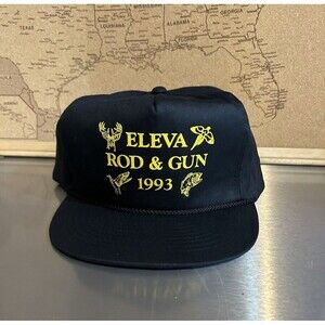 Vintage 1993 Rod And Gun Club Eleva Wisconsin Trucker Hat/Cap Black Snap Back